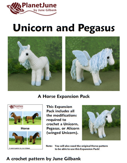 (image for) Horse, Unicorn and Pegasus - THREE amigurumi crochet patterns - Click Image to Close