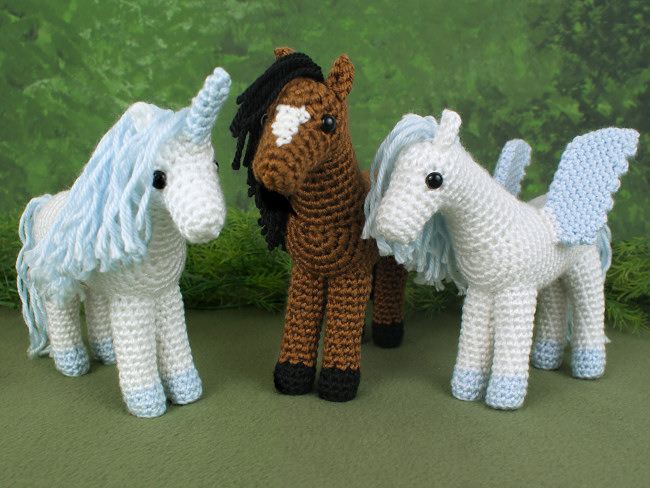 Horse, Unicorn and Pegasus - THREE amigurumi crochet patterns - Click Image to Close